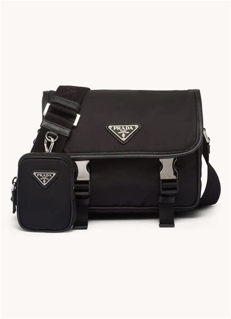 Prada Crossbodytas met leren details • Zwart • de Bijenkorf.